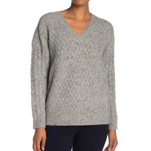 VINCE Wool Alpaca Blend Cable Knit V-Neck Sweater Grey XS Donegal Fleck